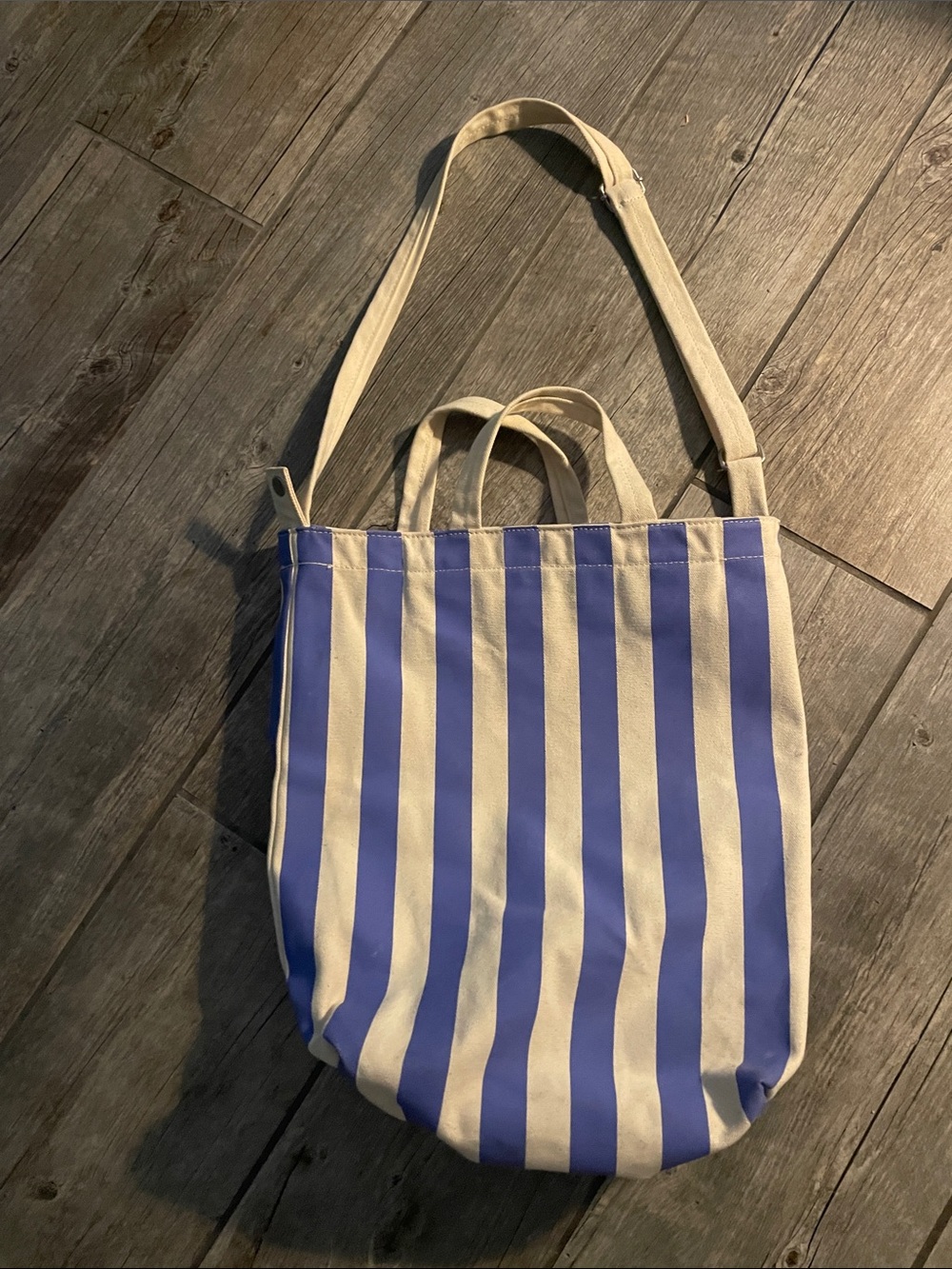 BAGGU Blue and Cream Striped Canvas Tote